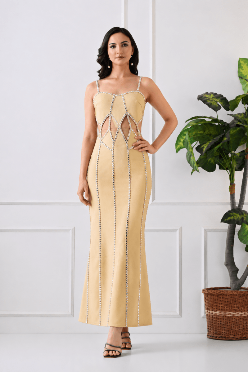 Rhinestone Draped Bodycon Dress - GAIIA